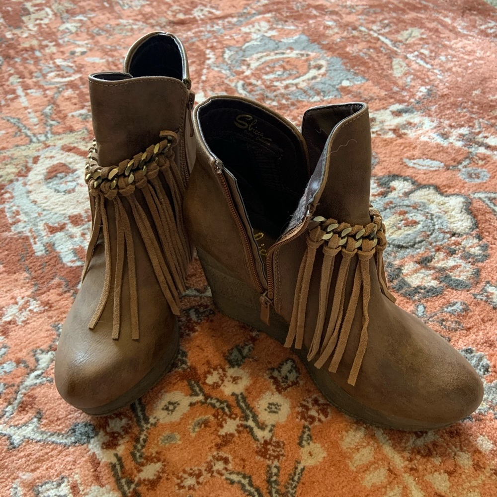 Sbicca Zepp Wedge Fringe Ankle Bootie